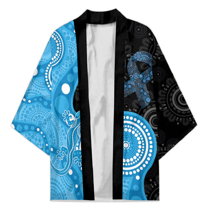 Australia Autism Support Month Kimono Indigenous Lizard With Blue Ribbon