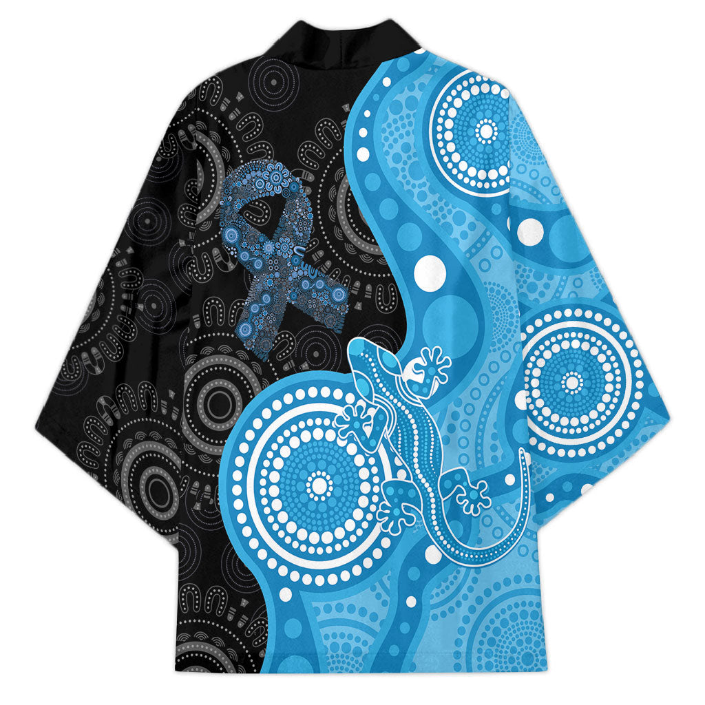 Australia Autism Support Month Kimono Indigenous Lizard With Blue Ribbon