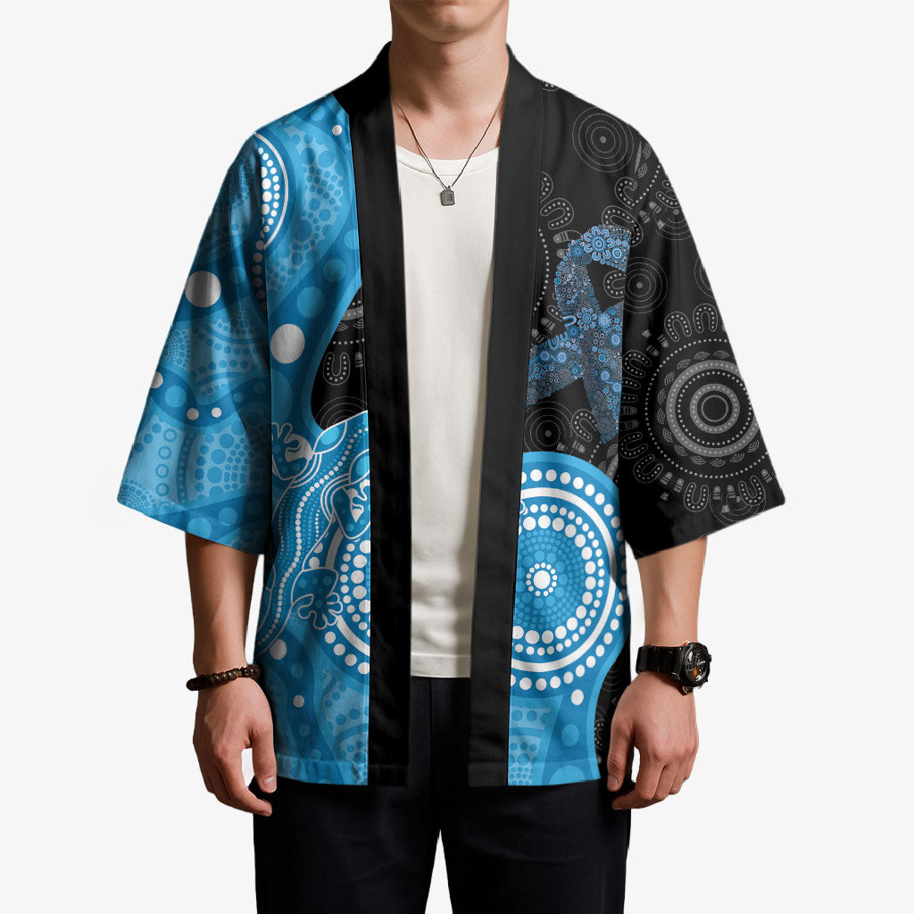 Australia Autism Support Month Kimono Indigenous Lizard With Blue Ribbon