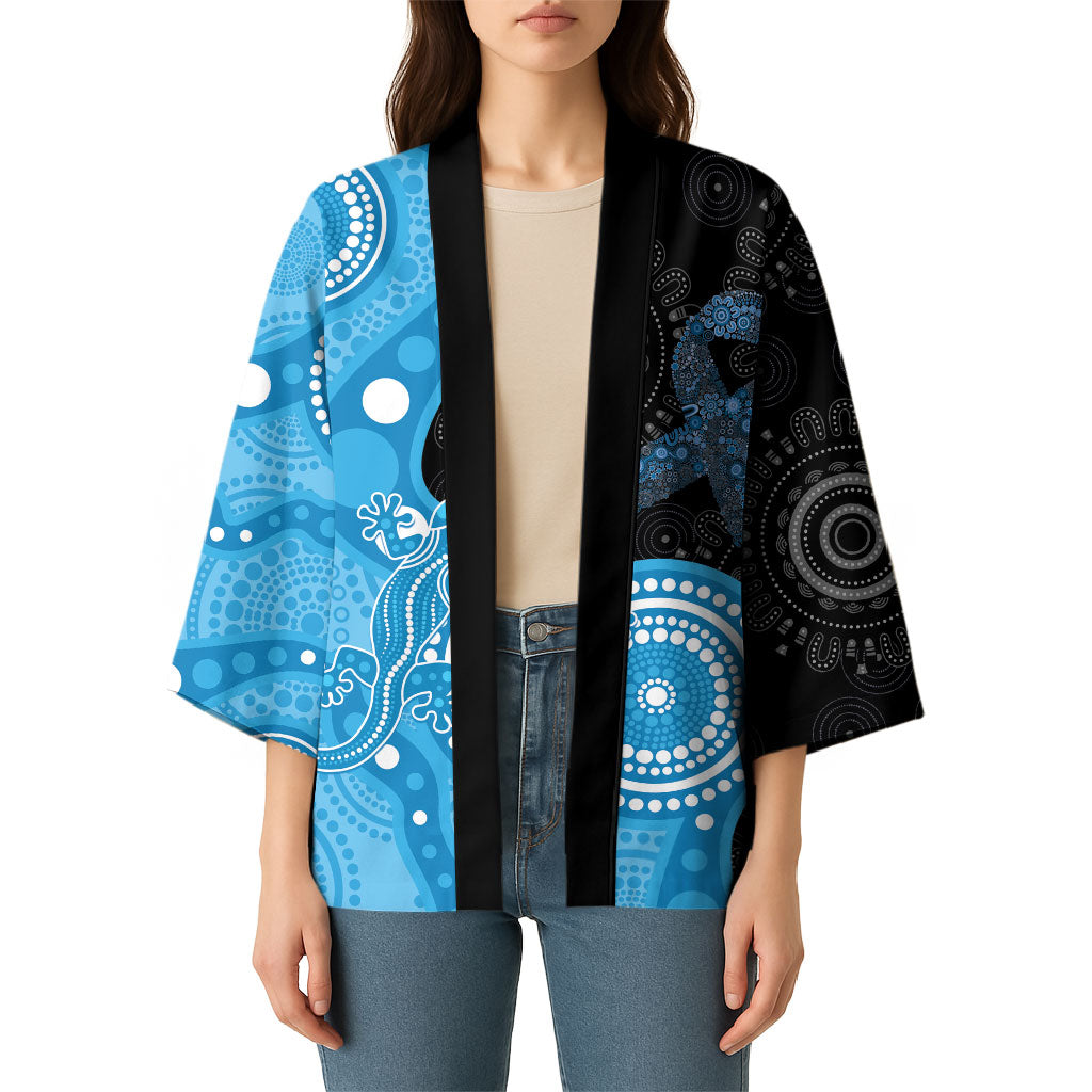 Australia Autism Support Month Kimono Indigenous Lizard With Blue Ribbon