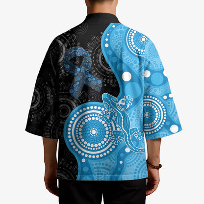 Australia Autism Support Month Kimono Indigenous Lizard With Blue Ribbon