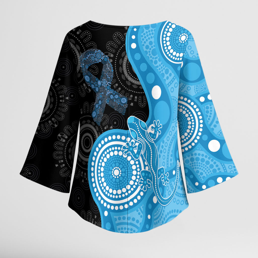 Australia Autism Support Month Kimono Sleeve Blouse Indigenous Lizard With Blue Ribbon