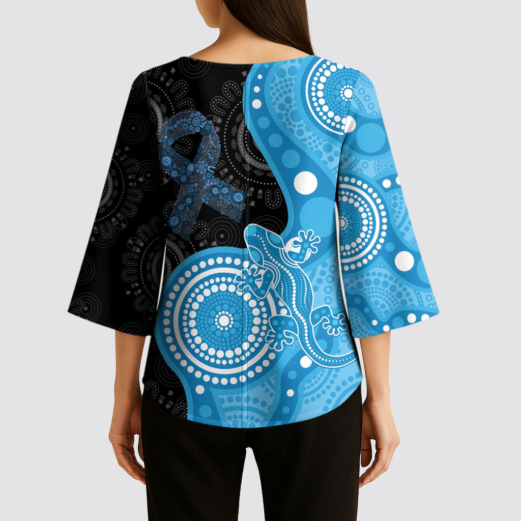 Australia Autism Support Month Kimono Sleeve Blouse Indigenous Lizard With Blue Ribbon