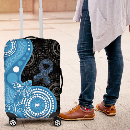 Australia Autism Support Month Luggage Cover Indigenous Lizard With Blue Ribbon