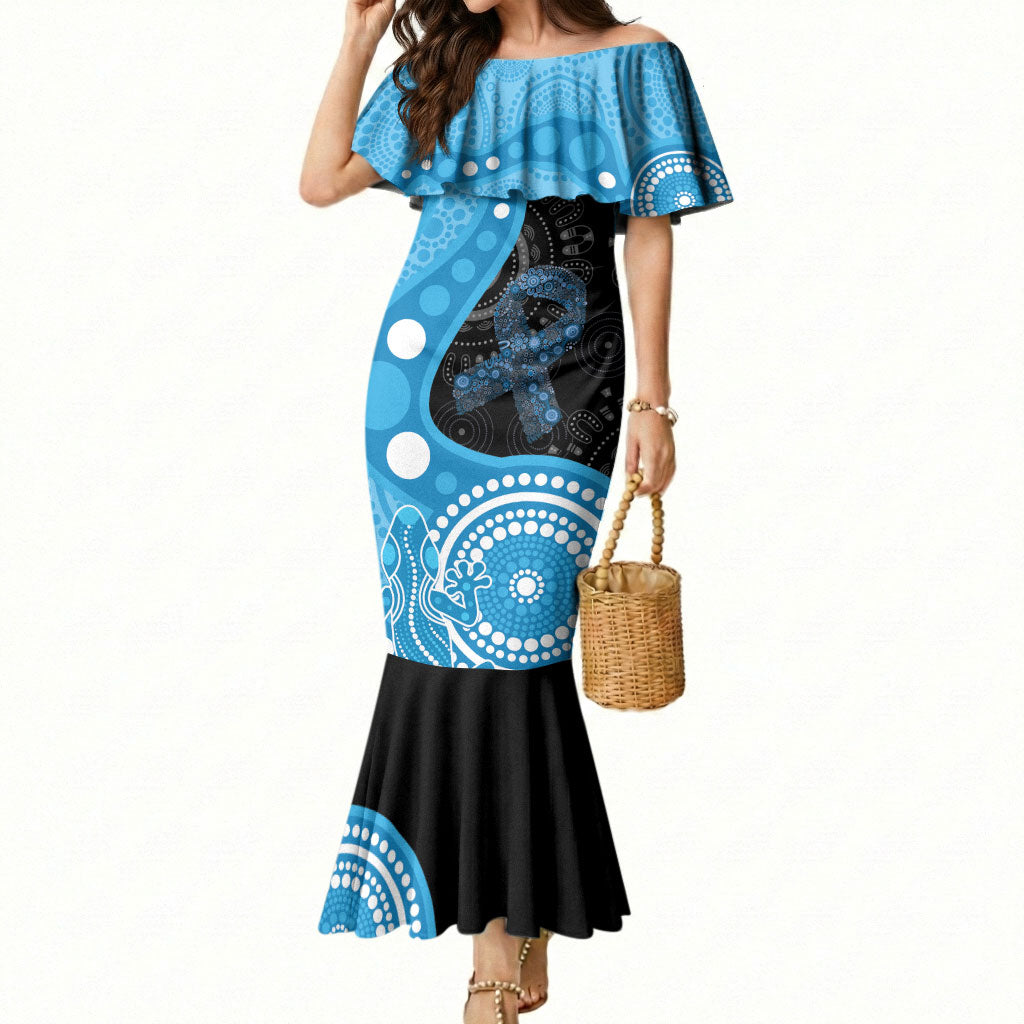 Australia Autism Support Month Mermaid Dress Indigenous Lizard With Blue Ribbon