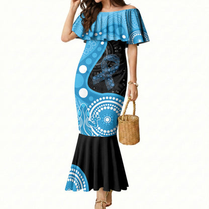 Australia Autism Support Month Mermaid Dress Indigenous Lizard With Blue Ribbon