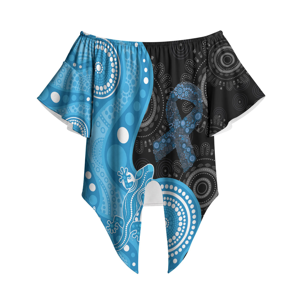 Australia Autism Support Month Off Shoulder Wrap Waist Top Indigenous Lizard With Blue Ribbon