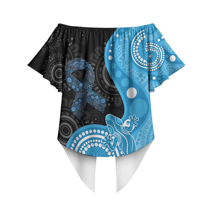 Australia Autism Support Month Off Shoulder Wrap Waist Top Indigenous Lizard With Blue Ribbon
