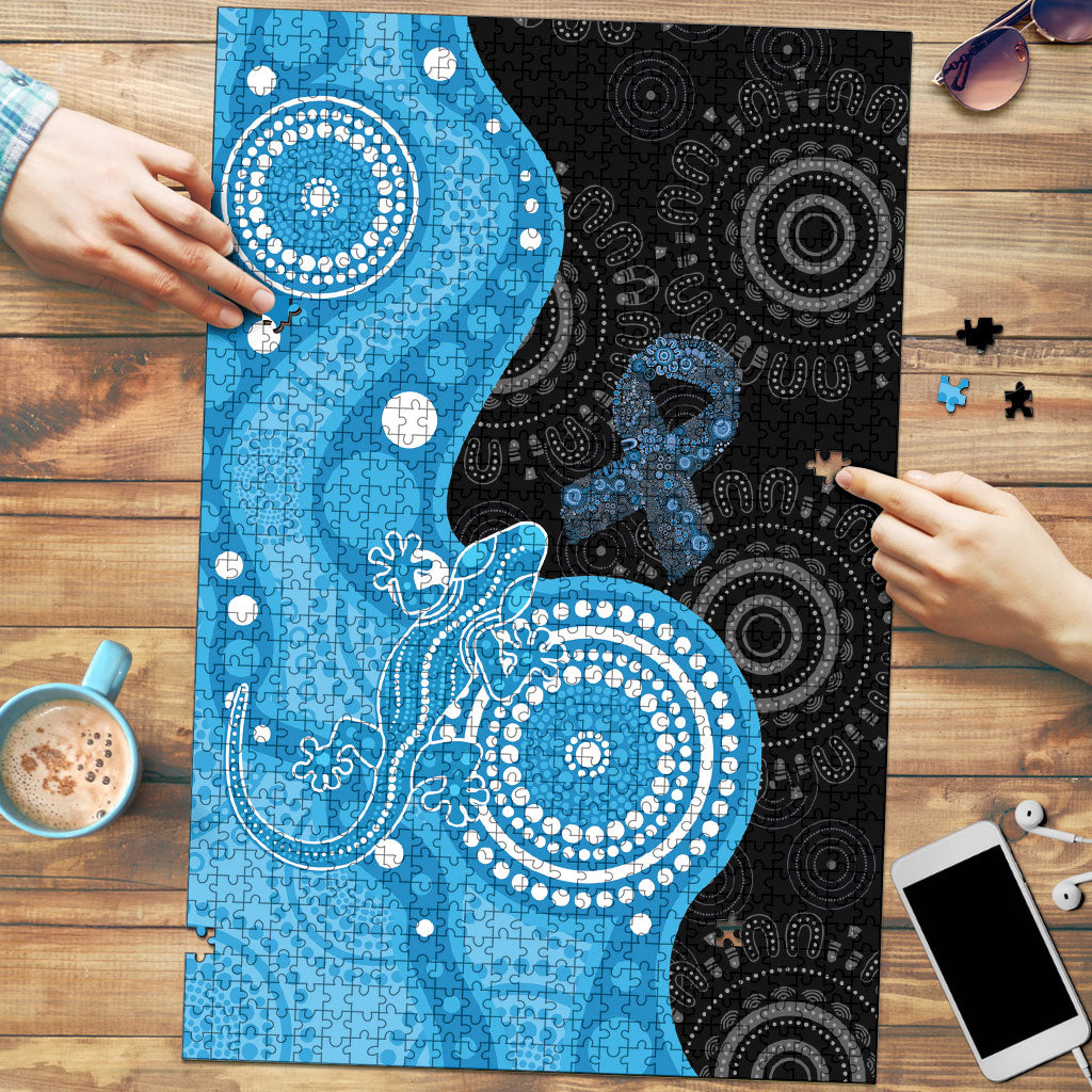 Australia Autism Support Month Puzzle Indigenous Lizard With Blue Ribbon