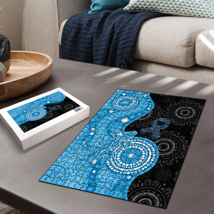 Australia Autism Support Month Puzzle Indigenous Lizard With Blue Ribbon