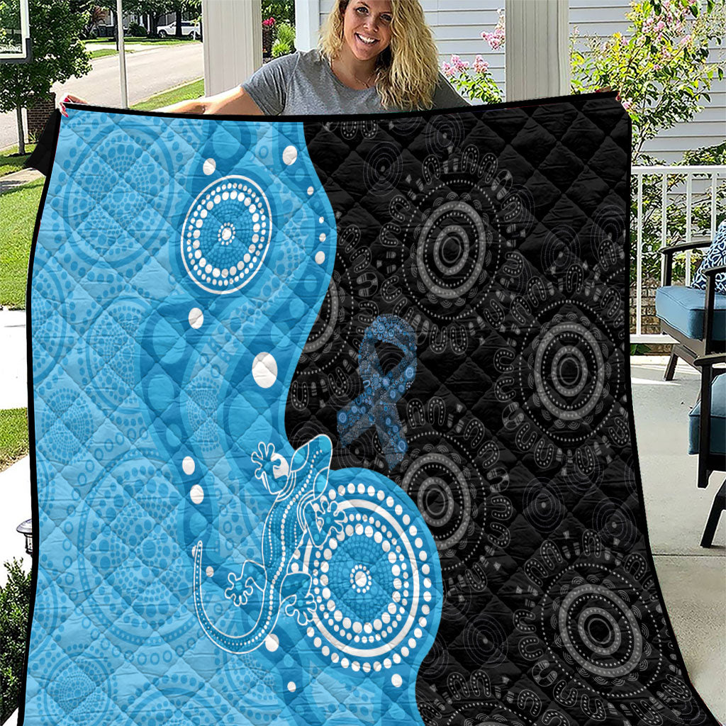 Australia Autism Support Month Quilt Indigenous Lizard With Blue Ribbon