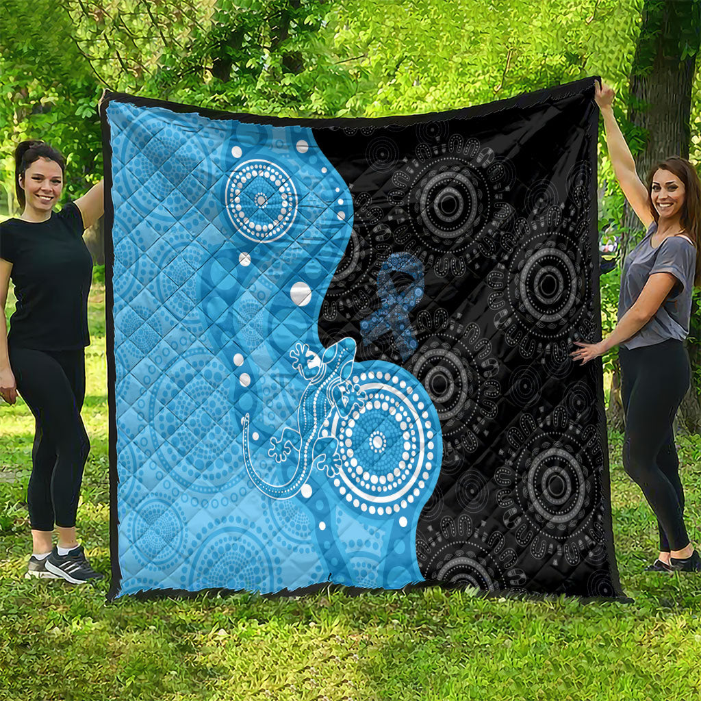 Australia Autism Support Month Quilt Indigenous Lizard With Blue Ribbon