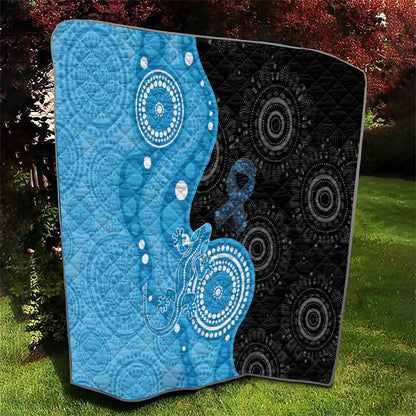 Australia Autism Support Month Quilt Indigenous Lizard With Blue Ribbon