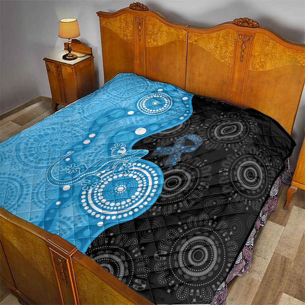 Australia Autism Support Month Quilt Indigenous Lizard With Blue Ribbon