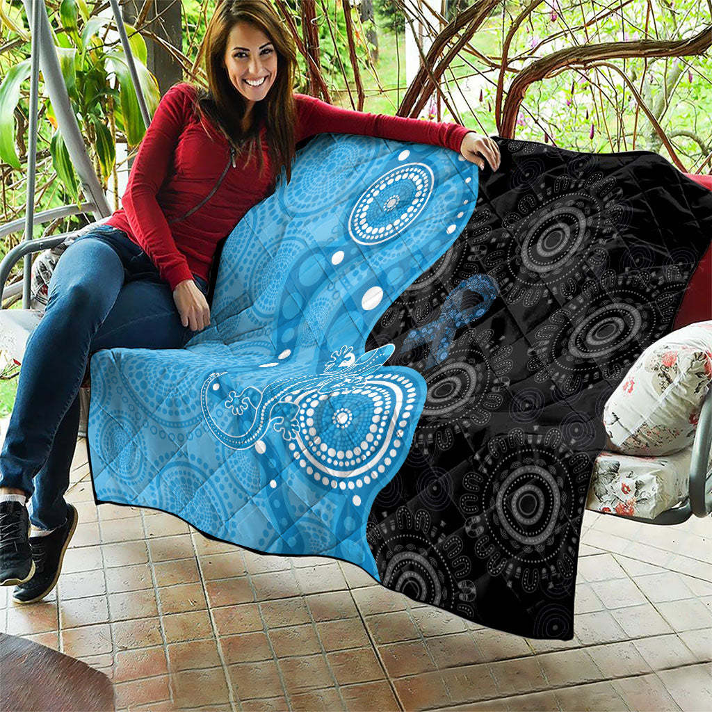 Australia Autism Support Month Quilt Indigenous Lizard With Blue Ribbon
