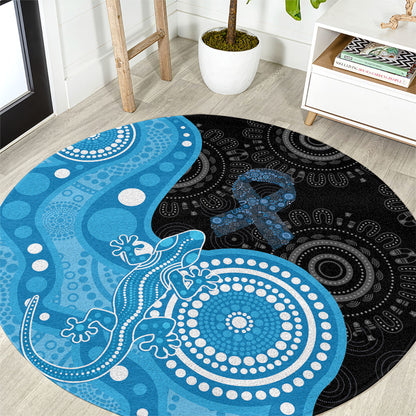 Australia Autism Support Month Round Carpet Indigenous Lizard With Blue Ribbon