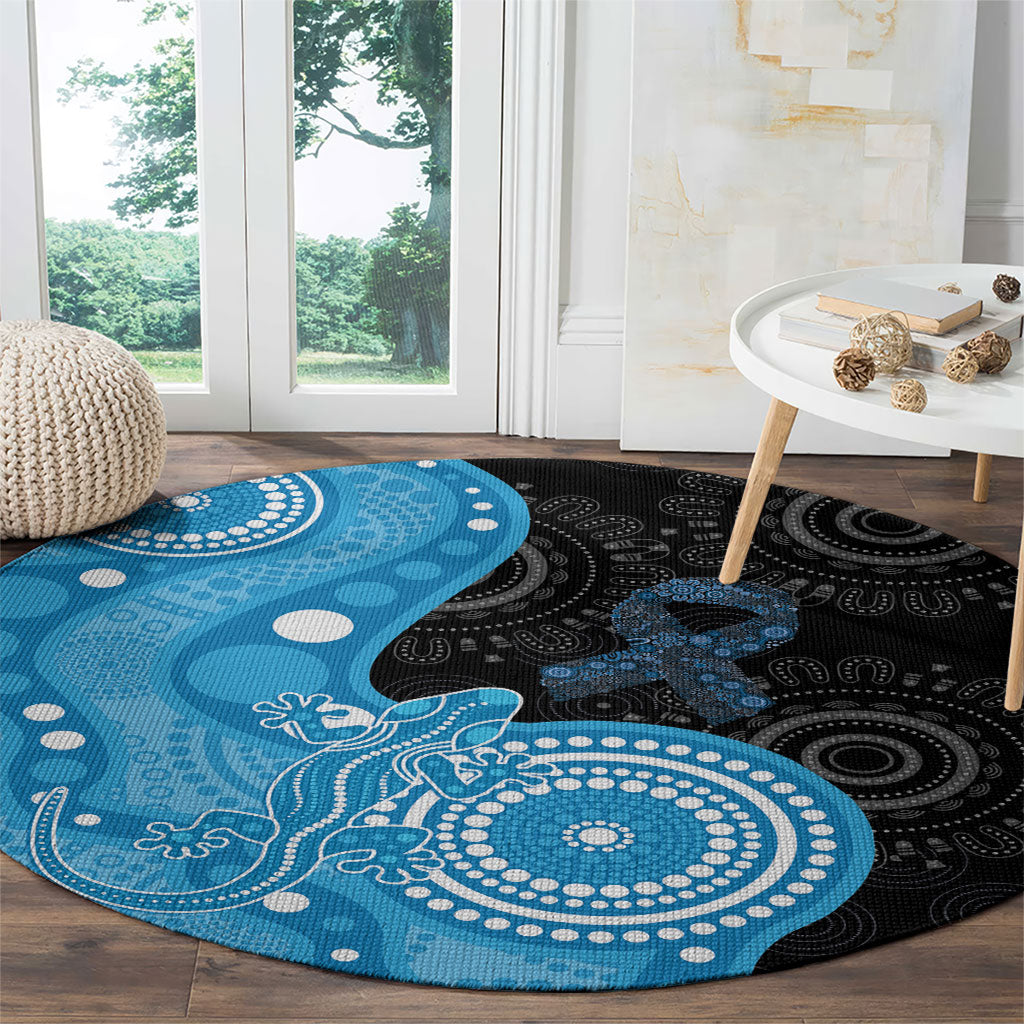 Australia Autism Support Month Round Carpet Indigenous Lizard With Blue Ribbon