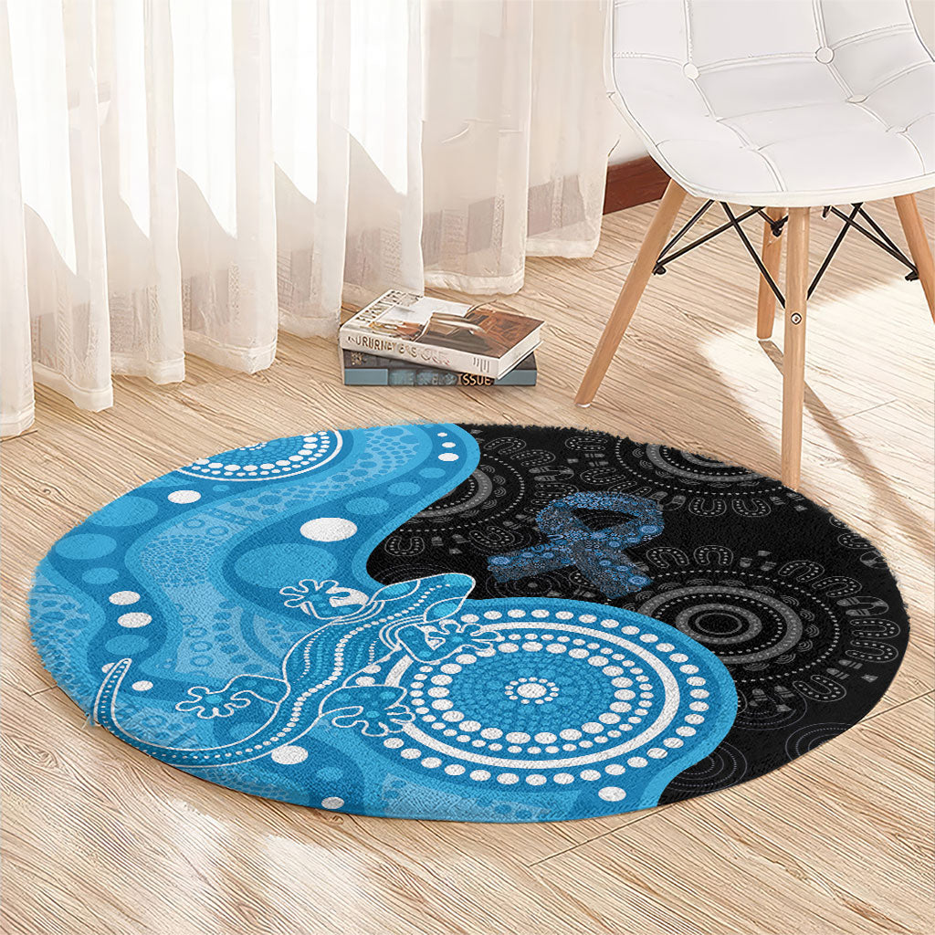 Australia Autism Support Month Round Carpet Indigenous Lizard With Blue Ribbon