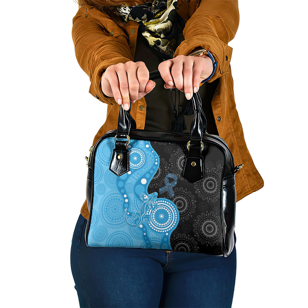Australia Autism Support Month Shoulder Handbag Indigenous Lizard With Blue Ribbon