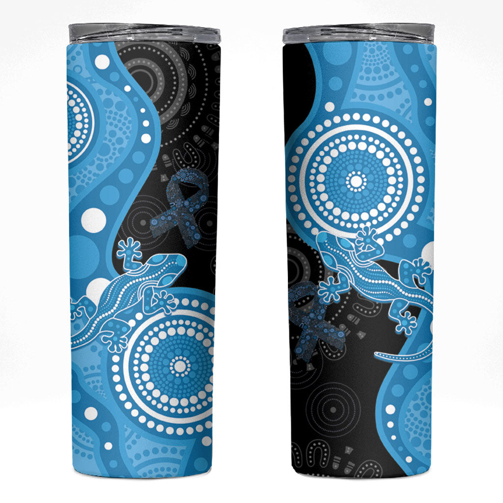 Australia Autism Support Month Skinny Tumbler Indigenous Lizard With Blue Ribbon