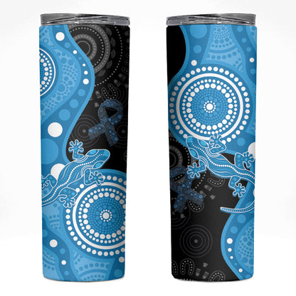 Australia Autism Support Month Skinny Tumbler Indigenous Lizard With Blue Ribbon