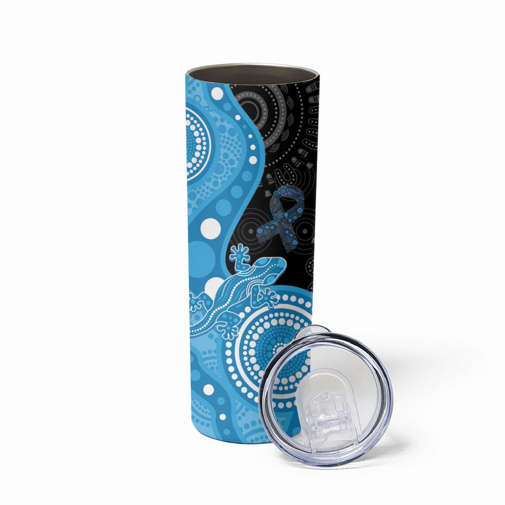 Australia Autism Support Month Skinny Tumbler Indigenous Lizard With Blue Ribbon