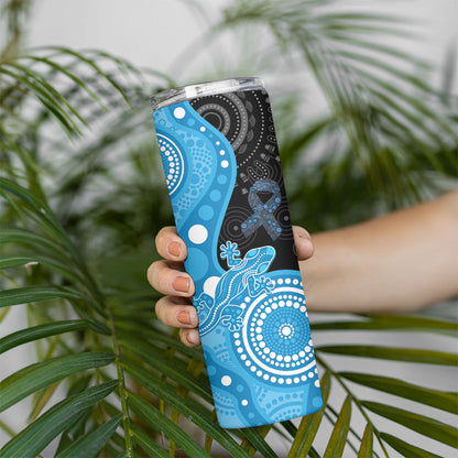 Australia Autism Support Month Skinny Tumbler Indigenous Lizard With Blue Ribbon