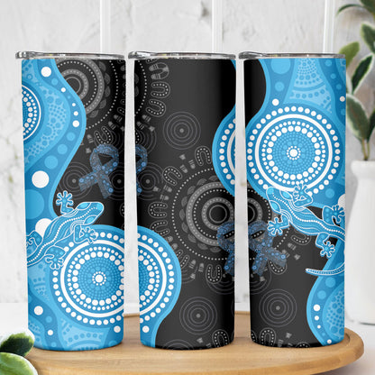 Australia Autism Support Month Skinny Tumbler Indigenous Lizard With Blue Ribbon