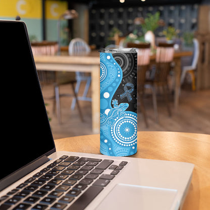 Australia Autism Support Month Skinny Tumbler Indigenous Lizard With Blue Ribbon