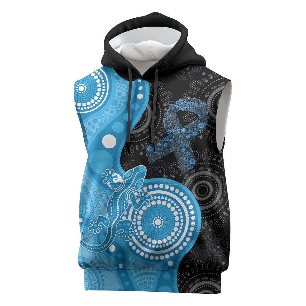 Australia Autism Support Month Sleeveless Hoodie Indigenous Lizard With Blue Ribbon