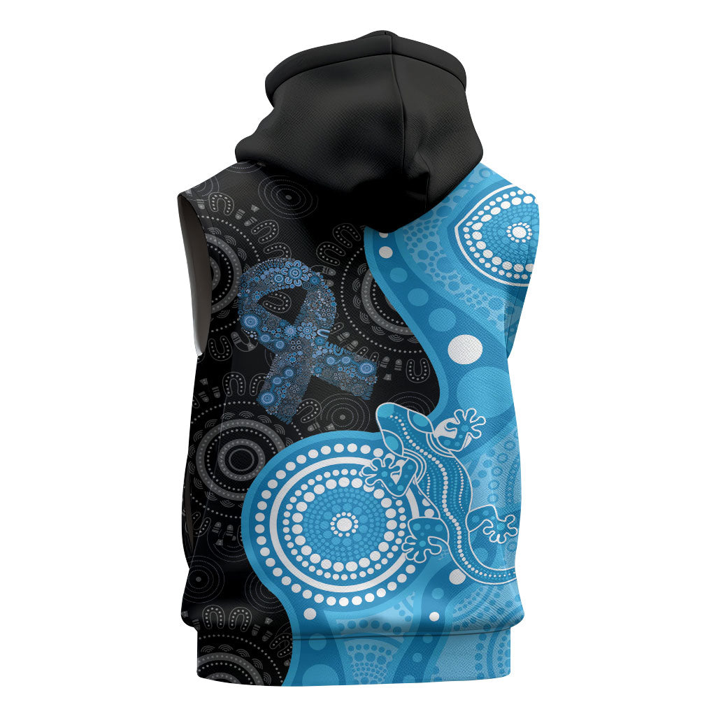 Australia Autism Support Month Sleeveless Hoodie Indigenous Lizard With Blue Ribbon