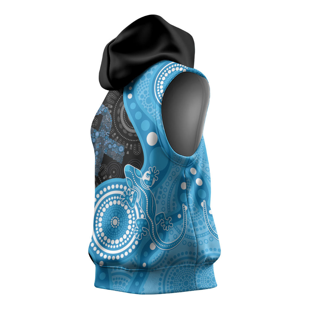 Australia Autism Support Month Sleeveless Hoodie Indigenous Lizard With Blue Ribbon