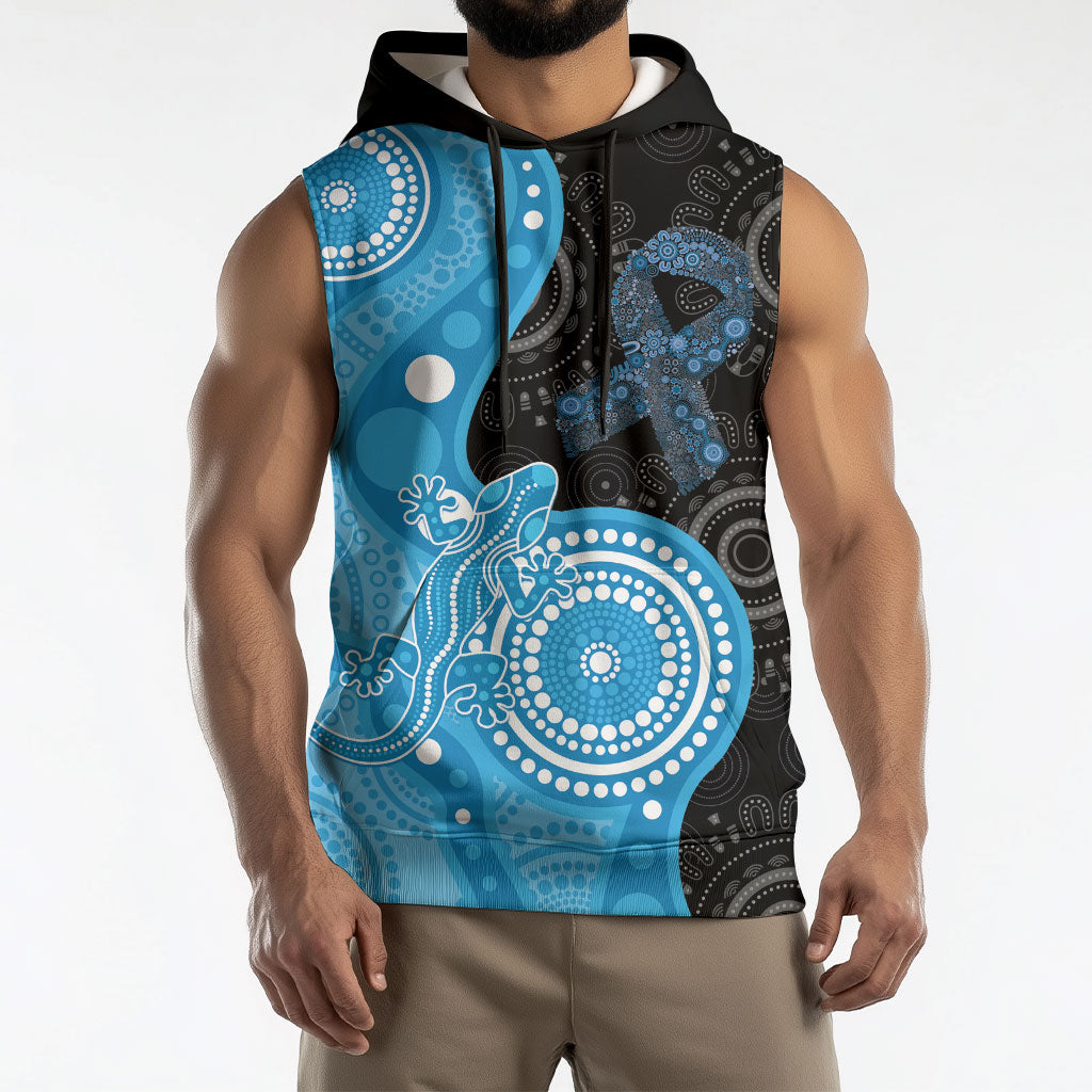 Australia Autism Support Month Sleeveless Hoodie Indigenous Lizard With Blue Ribbon