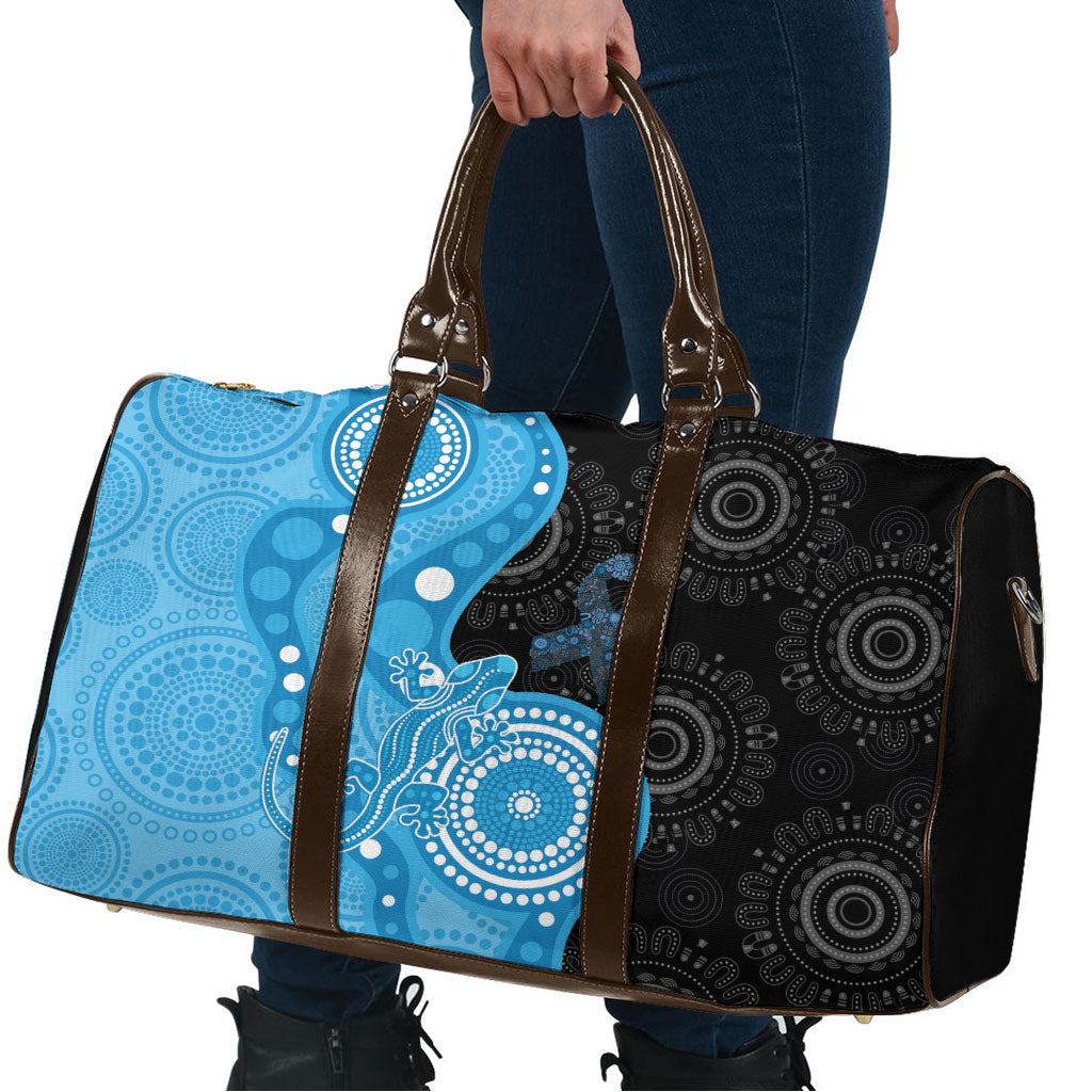 Australia Autism Support Month Travel Bag Indigenous Lizard With Blue Ribbon
