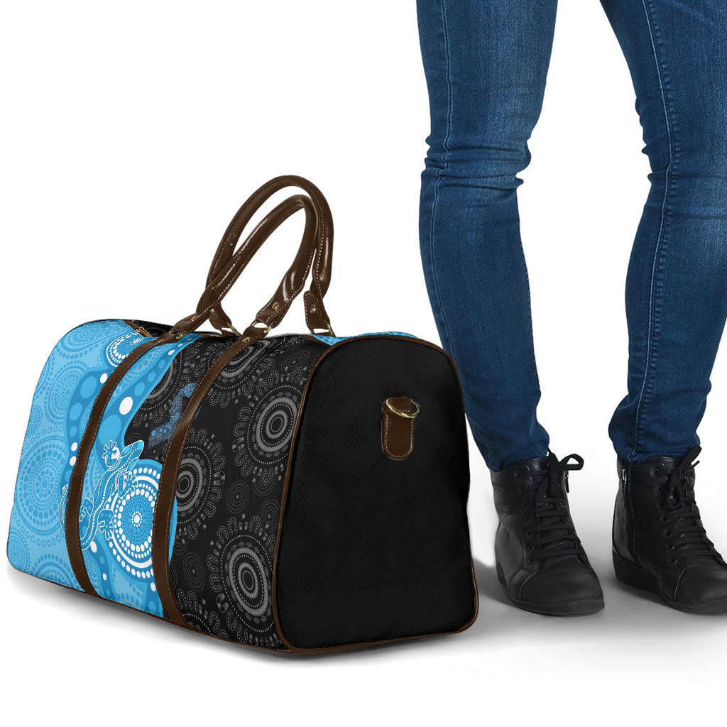Australia Autism Support Month Travel Bag Indigenous Lizard With Blue Ribbon