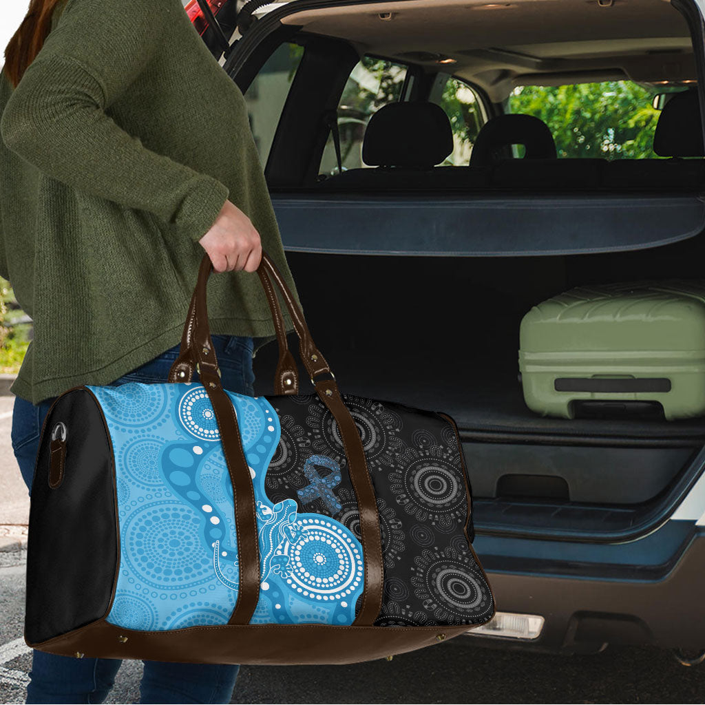 Australia Autism Support Month Travel Bag Indigenous Lizard With Blue Ribbon