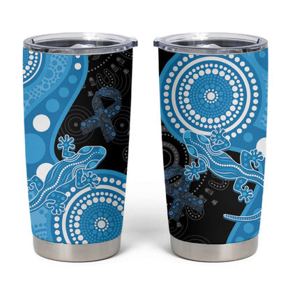 Australia Autism Support Month Tumbler Cup Indigenous Lizard With Blue Ribbon