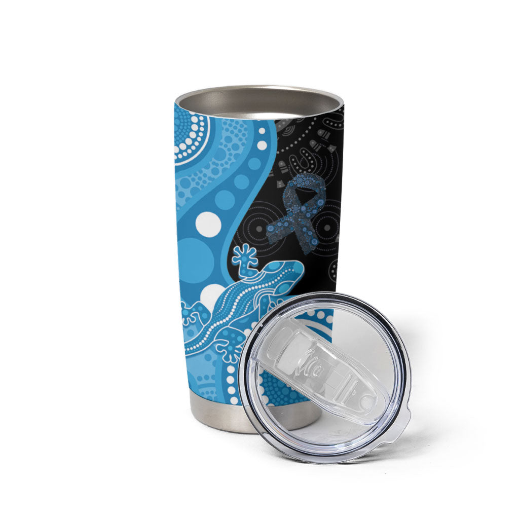 Australia Autism Support Month Tumbler Cup Indigenous Lizard With Blue Ribbon
