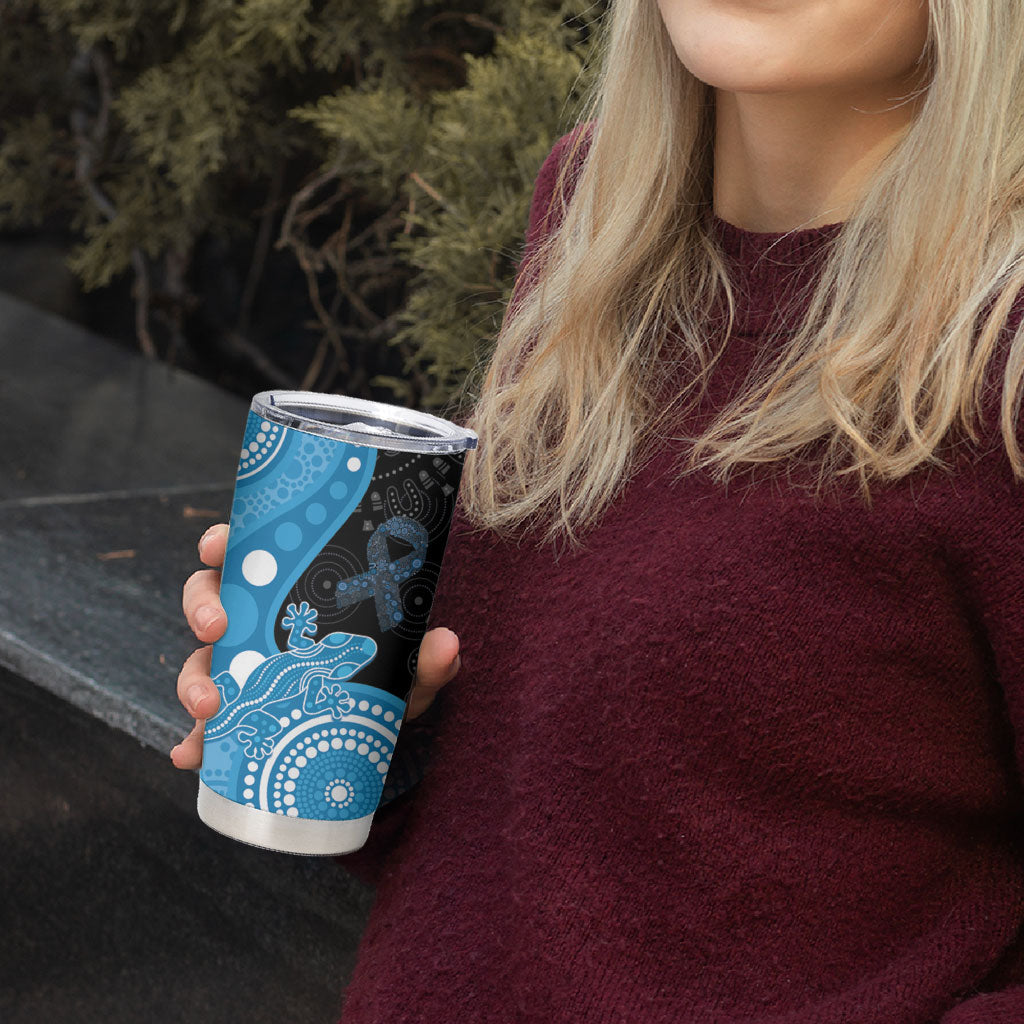Australia Autism Support Month Tumbler Cup Indigenous Lizard With Blue Ribbon