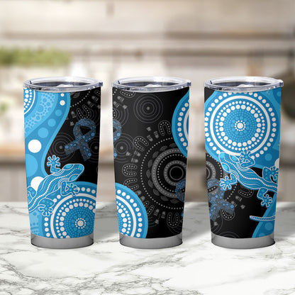 Australia Autism Support Month Tumbler Cup Indigenous Lizard With Blue Ribbon