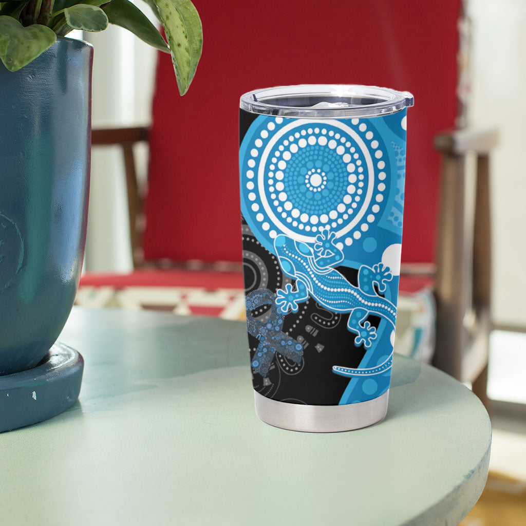 Australia Autism Support Month Tumbler Cup Indigenous Lizard With Blue Ribbon