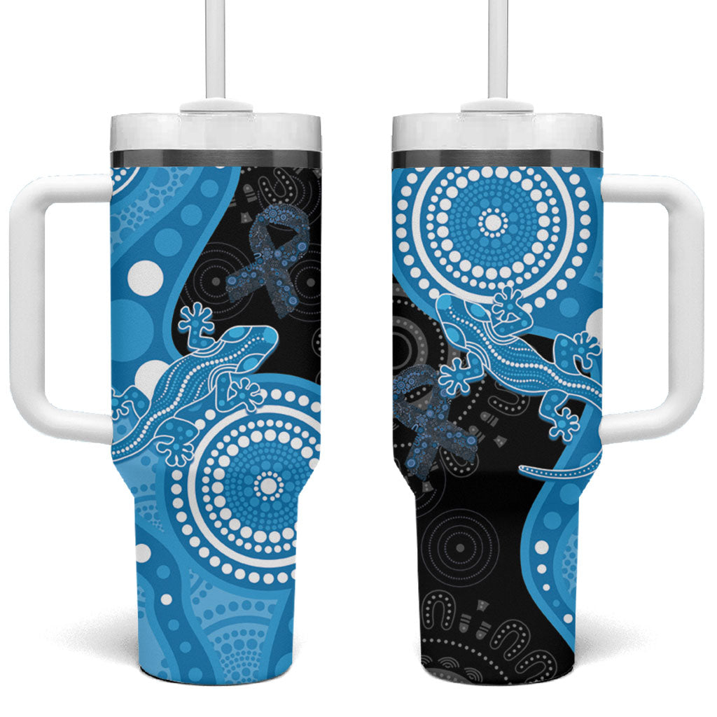 Australia Autism Support Month Tumbler With Handle Indigenous Lizard With Blue Ribbon