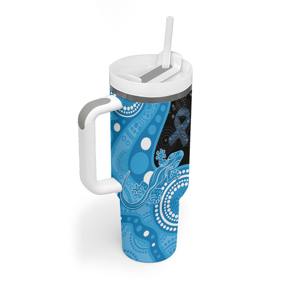 Australia Autism Support Month Tumbler With Handle Indigenous Lizard With Blue Ribbon