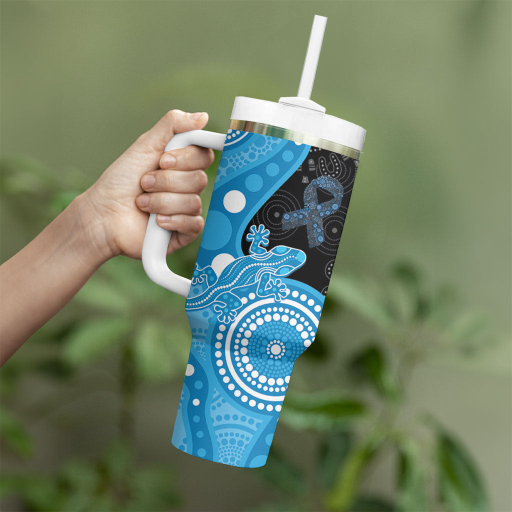 Australia Autism Support Month Tumbler With Handle Indigenous Lizard With Blue Ribbon