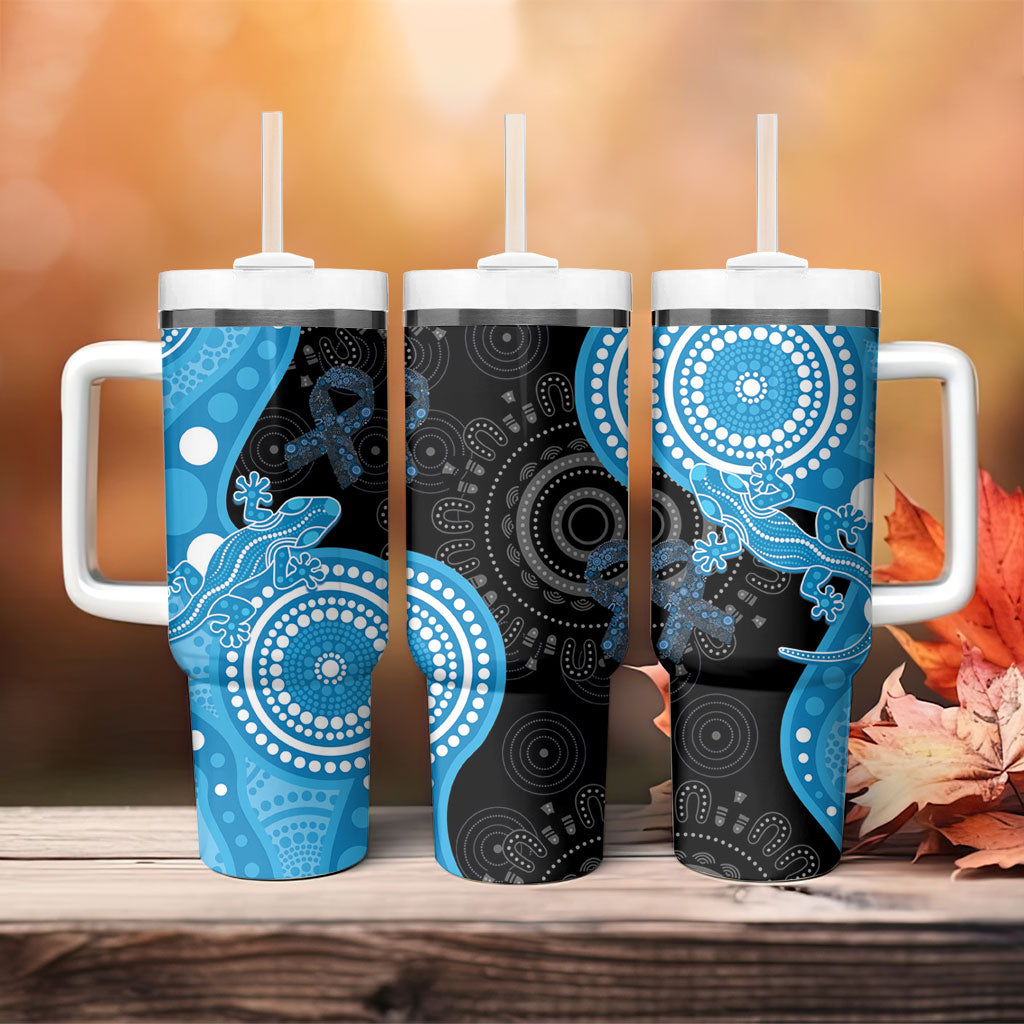 Australia Autism Support Month Tumbler With Handle Indigenous Lizard With Blue Ribbon