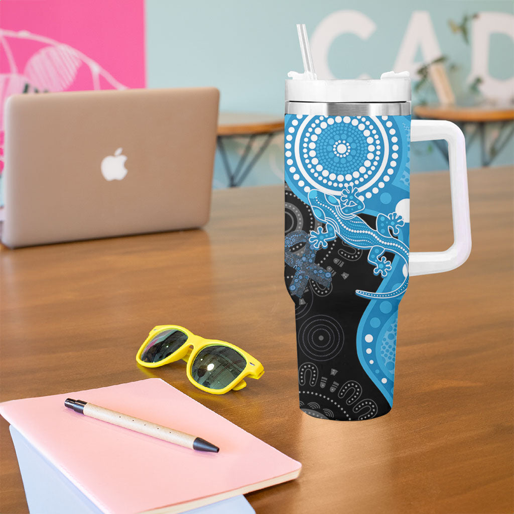 Australia Autism Support Month Tumbler With Handle Indigenous Lizard With Blue Ribbon