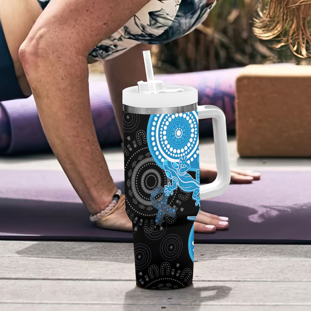 Australia Autism Support Month Tumbler With Handle Indigenous Lizard With Blue Ribbon