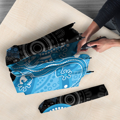 Australia Autism Support Month Umbrella Indigenous Lizard With Blue Ribbon