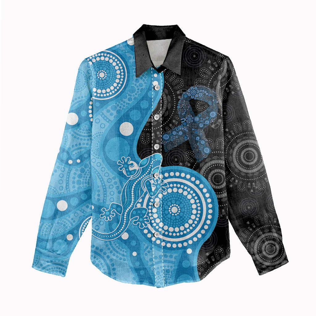 Australia Autism Support Month Women Casual Shirt Indigenous Lizard With Blue Ribbon