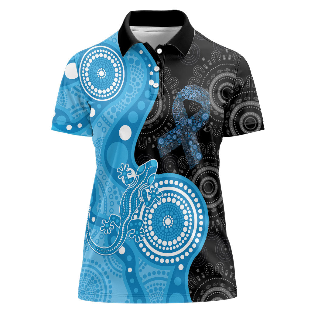 Australia Autism Support Month Women Polo Shirt Indigenous Lizard With Blue Ribbon